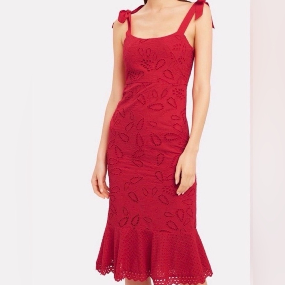 Saloni Rosie Broderie Midi Red Eyelet Dress Womens size 4